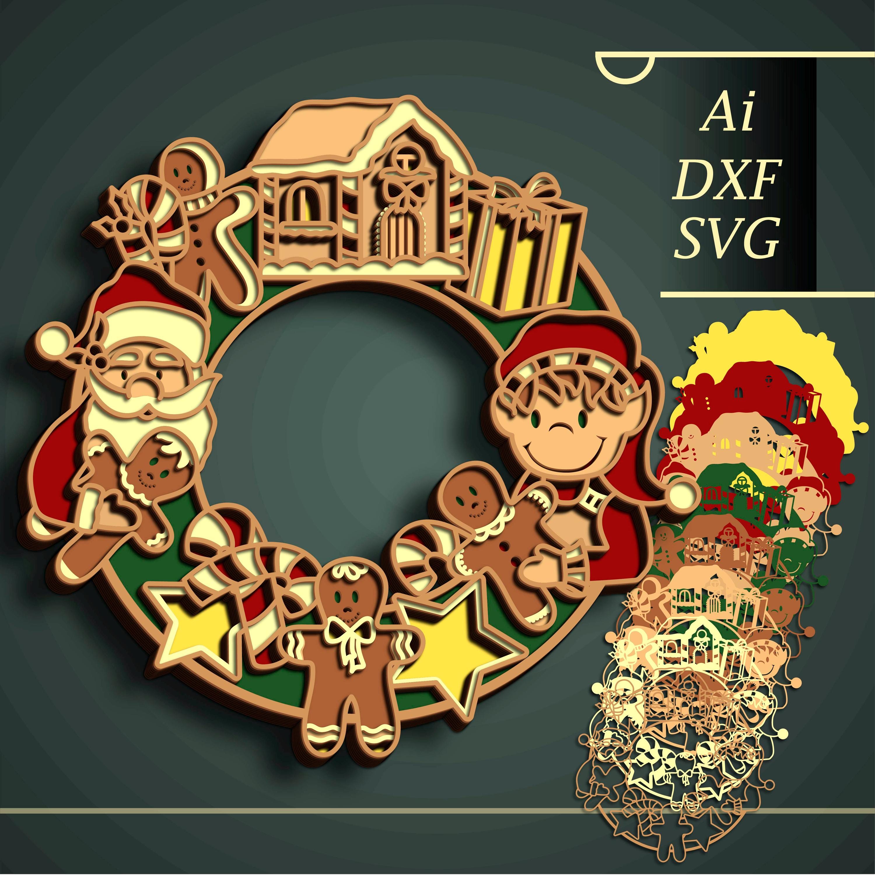 3D Christmas Wreath SVG: Multilayer Cut File for Cricut&Glowforge, CNC, Layered Shadow Box, Laser cut