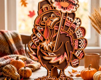 3D Thanksgiving Turkey SVG: Multilayer Cut File Cricut&Glowforge, CNC, Shadow Box, Laser cut