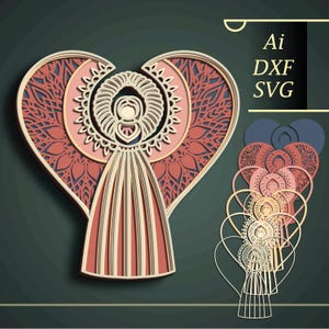 Angelo multistrato SVG/ Angelo mandala 3D/ Angelo carta tagliata/ Compensato tagliato 3D mandala/ Angelo mandala/ Angelo di Natale tagliato CNC/ Regalo fai da te