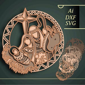 Presepe multistrato 3D SVG/Sacra famiglia taglio CNC/Presepe taglio 3D/Presepe taglio carta/Mandala 3D taglio compensato/Regalo scatola ombre