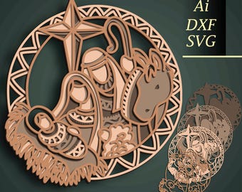3D Nativity Scene SVG: Multilayer Cut File for Cricut&Glowforge, CNC, Layered Shadow Box
