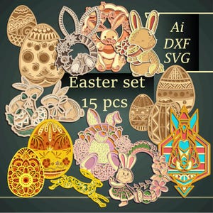 Ostern Set multilayer SVG/Osterkranz Papierschnitt/Sperrholz geschnitten 3D Mandala/Osterhase Schattenbox/Ostern Dekor cnc cut/DIY Osterhase