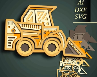 3D Front loader SVG/Multilayer Cut File, Cricut&Glowforge, CNC, Shadow Box, Laser cut