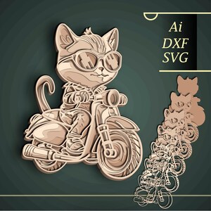 Chat motard SVG multicouche/Chat CNC/Chat motard/Chat papier découpé/contreplaqué découpé/Chat shadow box/Chat multicouche/Chat découpé au laser/Shadow Box