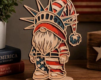 3D Patriotic Gnome SVG: Multilayer Cut File, Cricut&Glowforge, Laser cut, Shadow Box