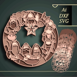 Kerststal meerlaagse SVG/ kersttafereel cnc-snede/ kerststal 3D-snit/kerststal papier gesneden/multiplex gesneden 3D-mandala/ CNC/cadeau DIY