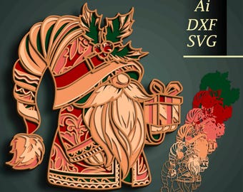 Christmas Gnome multilayer SVG/Gnome 3D mandala/Christmas paper cut/Plywood cut 3D mandala/DIY Gift/Wooden mandala/Home decor/Christmas Gift
