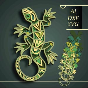 SVG multicouche lézard/ mandala 3D lézard/ papier découpé lézard/ mandala 3D coupe contreplaqué/ décoration murale lézard/ coupe cnc lézard/ lézard bricolage/ Multicapas