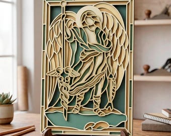 3D St Raphael SVG, Multilayer Cut File, Cricut&Glowforge, CNC, Shadow Box, Laser cut