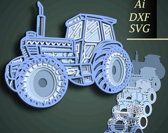 3D Tractor SVG/ Multilayer Cut File, Cricut&Glowforge, Layered Shadow Box, Stationery, Laser Cut