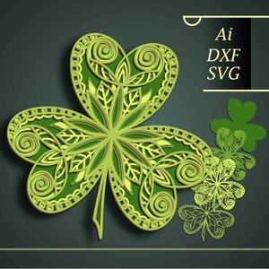 Trèfle multicouche SVG/mandala 3D trèfle/papier découpé/Shamrock trèfle/découpe cnc/découpe laser/cadeau bricolage/Décoration d'intérieur/Glowforge/Shadow Box/Multicapas