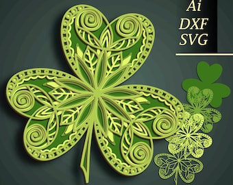 3D Clover SVG, Multilayer Cut File Cricut&Glowforge, CNC, Layered Shadow Box, Laser cut