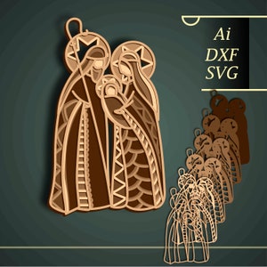 Presepe multistrato 3D SVG/Sacra famiglia/Presepe tagliato 3D/Presepe carta tagliato/Mandala 3D tagliato in compensato/Presepe multistrato