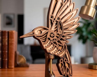 3D Hummingbird SVG: Steampunk Bird Multilayer Cut File Cricut&Glowforge, CNC, Layered Shadow Box