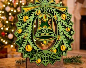 3D Christmas Wreath SVG/ Christmas decor, Multilayer Cut File for Cricut&Glowforge, CNC