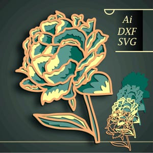 Peonia SVG multistrato/ Fiore tagliato cnc/ Peonia carta tagliata/ Compensato tagliato 3D mandala/ Peonia digitale/ Fiore Home Decor/ Fiore fai da te/ Fiore Wall Decor