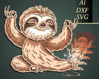 3D Yoga sloth SVG/ Multilayer Cut File Cricut&Glowforge, CNC, Shadow Box, Laser cut