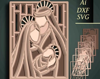 3D Holy Family SVG, Christmas decoration, Multilayer Cut File Cricut&Glowforge, Layered Shadow Box