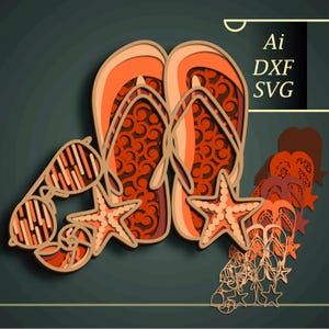 3D Flip-Flops Mandala SVG: Strandsneakers Pappersklippsfil, Flerlager, Cricut & Glowforge