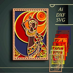 SVG multicamadas africanas/caixa de sombra africana/corte de papel africano/mandala 3D cortada em madeira compensada/africana digital/multicamadas africanas/corte a laser africano