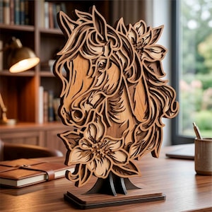 3D paard-SVG: meerlaags gesneden bestand Cricut&Glowforge, CNC, gelaagde schaduwbox, lasergesneden