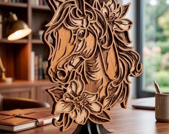 3D Horse SVG: Multilayer Cut File Cricut&Glowforge, CNC, Layered Shadow Box, Laser cut