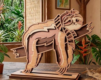 3D sloth SVG/ Multilayer Cut File, Cricut&Glowforge, Shadow Box, CNC, Nursery wall Art