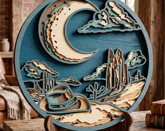 3D Cowboy Hat Landscape SVG: Multilayer Cut File, Cricut&Glowforge, CNC, Laser cut