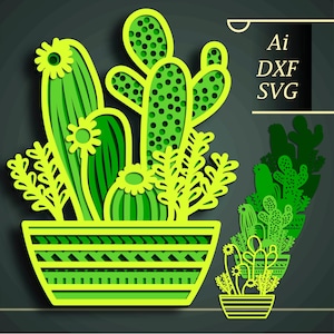 Cactus multistrato SVG/Cactus mandala 3D/Carta cactus tagliata/Mandala 3D tagliata in compensato/File cricut/Taglio CNC/Decorazione fai da te per la casa/Regalo cactus/Scatola porta ombre