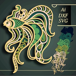Poisson multicouche SVG / mandala 3D poisson / papier découpé poisson / mandala 3D découpé contreplaqué / découpé cnc poisson / boîte d'ombre / décoration d'intérieur poisson / poisson bricolage