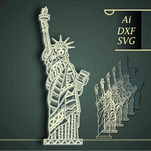Statua della Libertà multistrato 3D SVG/ Statua della Libertà mandala 3D/ Statua della Libertà carta tagliata/ Compensato tagliato mandala 3D/ Patriottico multistrato