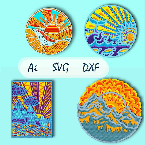 Sunset 3D Layer SVG/Sunset bundle/ Sunset 3D mandala/ Sunset paper cut/ Plywood cut 3D mandala/ Sunset laser cut/ Sunset multilayer