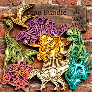 Paquete de dinosaurios SVG/Arte mural multicapa, Cricut y Glowforge, Set de caja de sombra, Corte láser