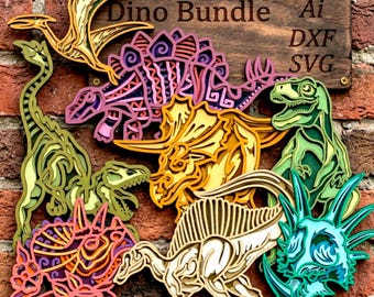 Dinosaurs Bundle SVG/ Multilayer Wall Art, Cricut&Glowforge, Shadow Box Set, Laser cut
