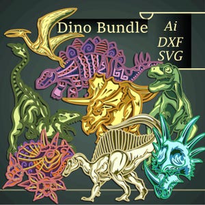 Dinosaurusbundel meerlaags SVG/dinosaurus cnc-snede/dinosaurus papier gesneden/multiplex gesneden 3D-mandala/dinosaurus schaduwdoos/doe-het-zelf dinosaurus