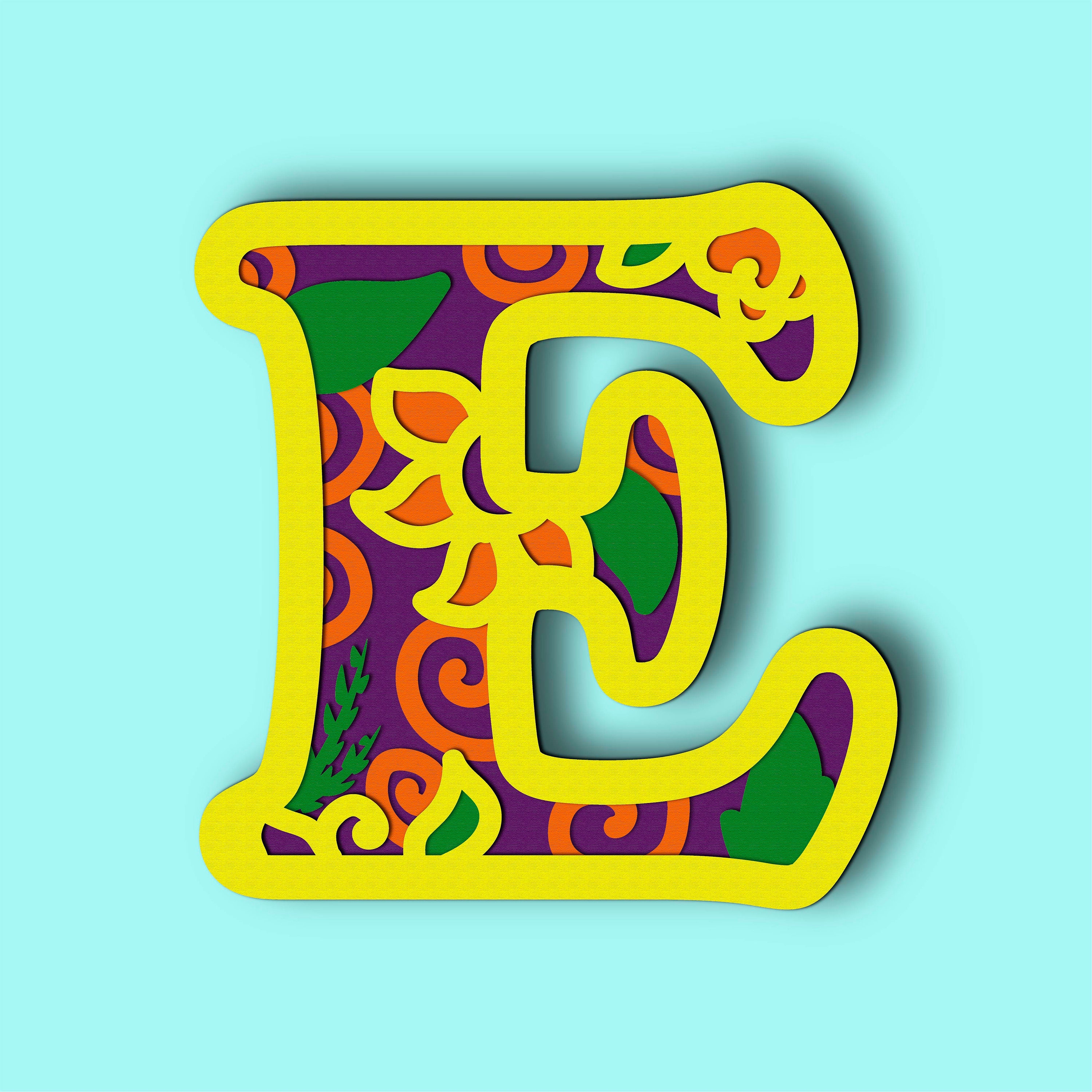 Letter E 3D Layer Svg/letter E 3D Mandala/letter E Paper Etsy