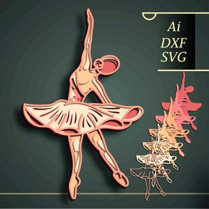 Ballerina meerlaagse 3D SVG/ballerina 3D-snede/ballerina papier gesneden/multiplex gesneden 3D-mandala/ballet schaduwdoos/ballet cnc-snede/dans