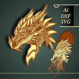 Dragon multilayer 3D SVG/ Dragon cnc/ Dragon paper cut/ Plywood cut 3D mandala/ Dragon laser cut/ Dragon multilayer / Digital Dragon