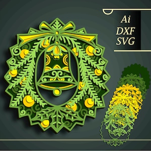 Weihnachten Kranz multilayer SVG/Weihnachts Dekor 3Dmandala/Weihnachten Papierschnitt/Sperrholz 3D Mandala geschnitten/Weihnachtskranz Cnc cut/Dekor für Zuhause