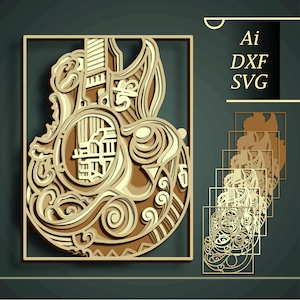 Gitaar 3D-laag SVG/gitaarmandala/gitaar papier gesneden/multiplex gesneden 3D-mandala/gitaar CNC/meerlaagse gitaar/gitaar lasergesneden/cadeaus voor vrienden