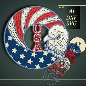 USA multilayer SVG/ USA flag mandala/ Patriotic paper cut/ Plywood cut /Digital Patriotic/ Patriotic eagle multilayer/ Patriotic laser cut