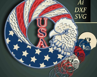 USA multilayer SVG/ USA flag mandala/ Patriotic paper cut/ Plywood cut /Digital Patriotic/ Patriotic eagle multilayer/ Patriotic laser cut