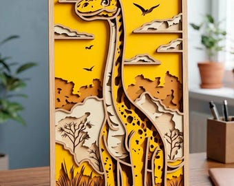 3D Dinosaur SVG/Brachiosaurus Multilayer Cut File, Cricut&Glowforge, CNC, Shadow Box, Laser cut