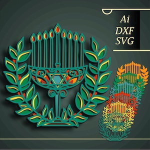 Hanoucca multicouche SVG/ Hanoucca cnc découpé/ Bougie papier découpé/ Contreplaqué découpé mandala 3D/ Hanoucca multicouche/ Hanoucca découpé laser/Décoration d'intérieur/Cadeau