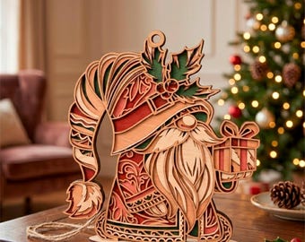 3D Christmas Gnome SVG: Holiday Decor, Multilayer File, Cricut&Glowforge, Layered Laser Cut
