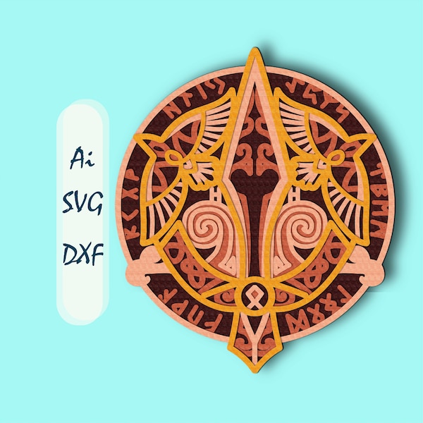 Vegvisir with runes 3D Layer SVG/ Vegvisir with runes 3D mandala/ Vegvisir with runes paper cut/ Plywood cut 3D Vegvisir with runes