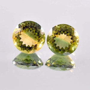 1 Pair Flawless Natural Bi-Color Green-Yellow Tourmaline Gemstone Round Cut GIT Certified Breathtaking, Use Make Ring All Size Available