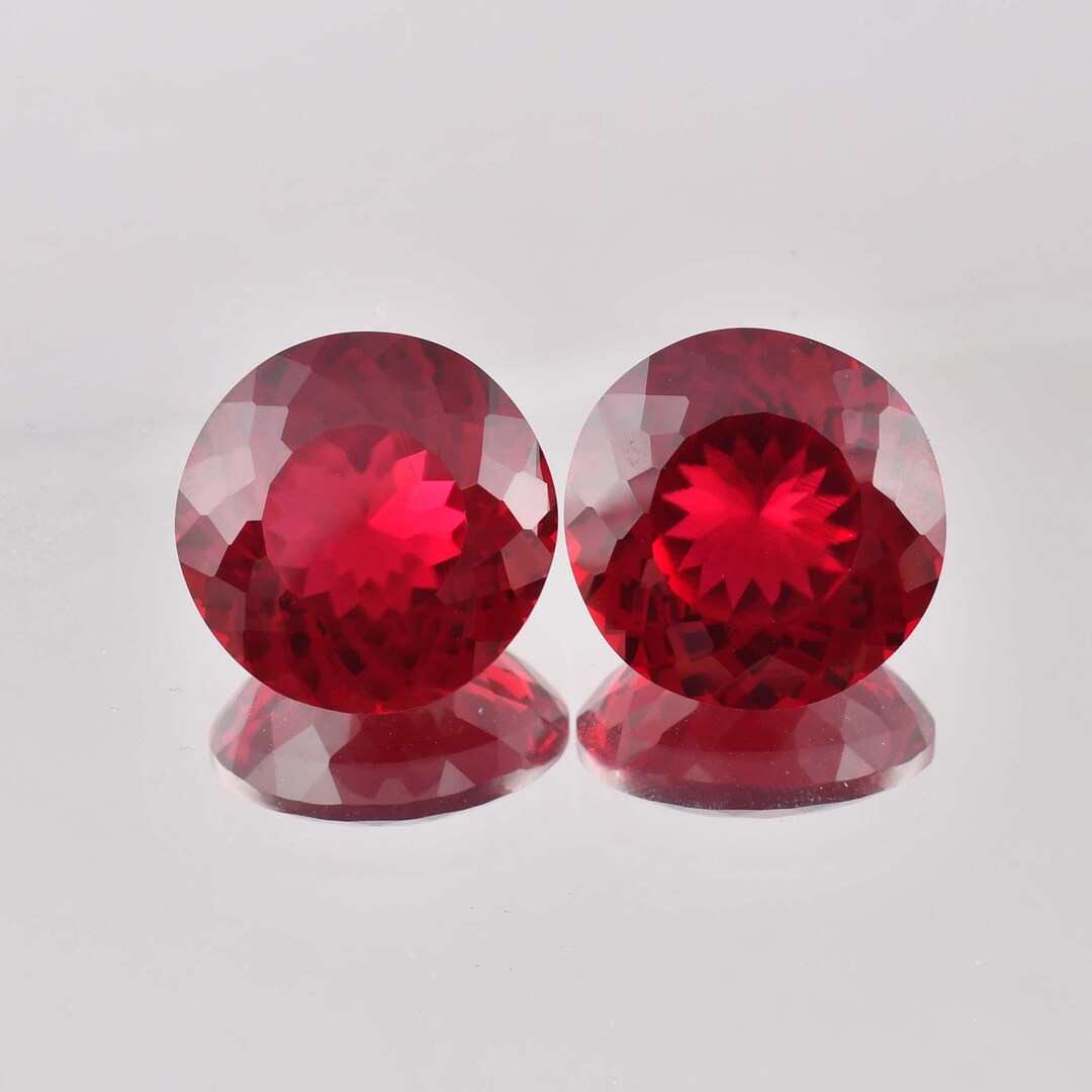 1 Pair AAA+ Natural Mozambique Blood Red Ruby Round Cut Loose Gemstone ...