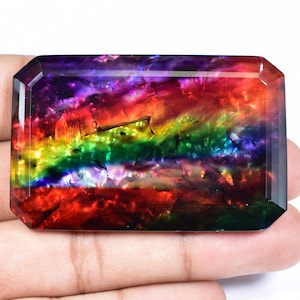 HUGE 197.20 Ct Natural Ammolite Opal-like Organic Multi-Color Gemstone Doublet Radiant Cut (GIT) Certified Making Jewelry & Ring Product