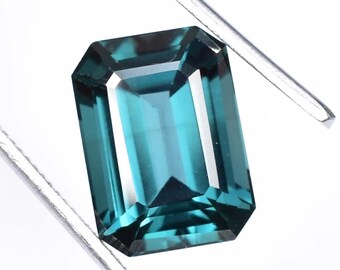 12.50 Ct Flawless Natural Indicolite Bi-Color Blue Green Tourmaline Emerald Cut Loose Gemstone GIT Certified Gemstone Use Ring & Pendent Raw